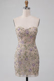 Sweetheart Dusty Sage Bodycon Floral transparente Vestido Curto de Regresso a Casa com Missangas