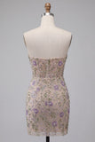Sweetheart Dusty Sage Bodycon Floral transparente Vestido Curto de Regresso a Casa com Missangas