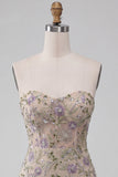 Sweetheart Dusty Sage Bodycon Floral transparente Vestido Curto de Regresso a Casa com Missangas