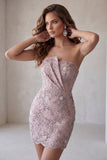 Vestido Curto de Regresso a Casa Curto Curto de Boas-Vindas Bodycon Bodycon Bodycon Pérolas Florais Franzidos e Vestido Curto de Regresso a Casa