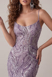 Vestido curto de regresso a casa com alças finas com alças curtas bodycon lilás