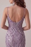 Vestido curto de regresso a casa com alças finas com alças curtas bodycon lilás
