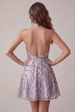 Vestido curto de regresso a casa, decote lilasás e decote lilás sem costas, vestido curto de regresso a casa com lantejoulas