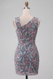 Vestido Curto de Regresso a Casa Preto, Bodycon Floral, Franzido e Bordados
