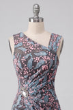 Vestido Curto de Regresso a Casa Preto, Bodycon Floral, Franzido e Bordados