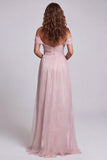 Vestido Formal Rosa Claro de Sereia Enrugada, Ombro Descoberto e Folhos