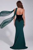 Vestido Formal Espartilho Sem Alças Verde Verde Escuro com Espartilho e Cachecol