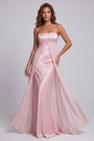 Vestido formal longo de alças finas cor-de-rosa claro
