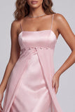 Vestido formal longo de alças finas cor-de-rosa claro