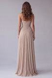 Vestido formal longo e franzido sem alças Champanhe