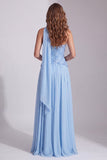 Vestido formal azul celeste sem alças de lantejoulas em linha A com cachecol no pescoço