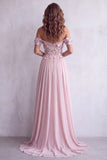 Espartilho Corset A-Line Cor-de-rosa claro, vestido formal comprido para ombros com aplicações florais 3D