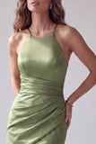 Sereia Verde Franzida Halter Tiras Cruzadas Vestido Formal Longo
