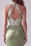 Vestido Formal Formal Verde Merimaid Floral Floral Halter Franzido