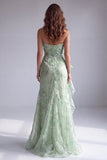 Vestido formal verde sem alças floral floral com folhos