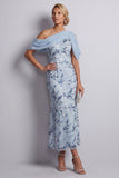 Azul-celeste, vestido de mãe da noiva com lantejoulas bodycon bodycon um ombro