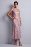 Vestido vintage de decote alvo ondulado com decote alvo e lantejoulas florais longas de mãe da noiva