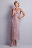 Vestido vintage de decote alvo ondulado com decote alvo e lantejoulas florais longas de mãe da noiva