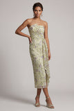 Vestido de mãe da noiva floral Body-Sage Body-Con Lantejoulas, Body-Con Alças,