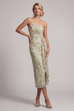 Vestido de mãe da noiva floral Body-Sage Body-Con Lantejoulas, Body-Con Alças,