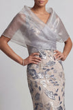 Sereia Prateada Vestido Floral de Decote em V Longo Vestido Mãe da Noiva com Capa