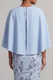 Bodycon Sky Blue Sky Bow Look Floral Mother of the Bride Dress com mangas cape