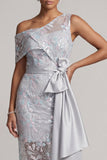 Vestido de Mãe da Noiva Floral Assimétrico de Sereia Com Faixa de Um Ombro