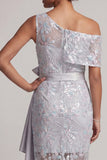 Vestido de Mãe da Noiva Floral Assimétrico de Sereia Com Faixa de Um Ombro