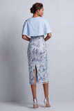 Vestido Midi Mother of the Bride Bodycon Floral Bodycon Azul Celeste com Bolsos