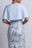 Vestido Midi Mother of the Bride Bodycon Floral Bodycon Azul Celeste com Bolsos