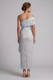 Vestido longo floral de mãe da noiva com laço em Lantejoulas Bodycon Bodycon Azul Empoeirado