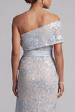 Vestido longo floral de mãe da noiva com laço em Lantejoulas Bodycon Bodycon Azul Empoeirado