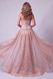Sereia Blush Querida Floral Lantejoulas Renda Atrás Vestido de Concurso Folhos Sobressaia