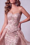 Sereia Blush Querida Floral Lantejoulas Renda Atrás Vestido de Concurso Folhos Sobressaia