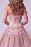 Sereia Blush Querida Floral Lantejoulas Renda Atrás Vestido de Concurso Folhos Sobressaia