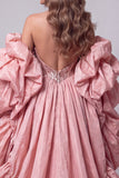 Espartilho Corset Cor Cor-de-Rosa Coração Rosa Vestido de Lantejoulas Longo com Cauda de Folhos