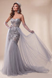 Vestido de concurso Sweetheart Azul Poeirento de Lantejoulas Azul Poeirento com Cauda