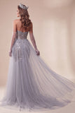 Vestido de concurso Sweetheart Azul Poeirento de Lantejoulas Azul Poeirento com Cauda