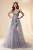 Vestido de concurso Sweetheart Azul Poeirento de Lantejoulas Azul Poeirento com Cauda