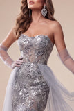 Vestido de concurso Sweetheart Azul Poeirento de Lantejoulas Azul Poeirento com Cauda