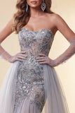 Vestido de concurso Sweetheart Azul Poeirento de Lantejoulas Azul Poeirento com Cauda