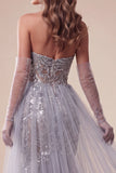 Vestido de concurso Sweetheart Azul Poeirento de Lantejoulas Azul Poeirento com Cauda