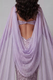 Vestido longo de concurso com alças finas lilas, sereia recortada