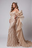Vestido comprido de concurso com cauda e tremenda Champagne Sweetheart Mermaid Sequins