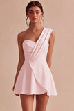 Vestido de chá de panela branco de um ombro em linha A