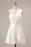 Vestido de chá de panela branco de um ombro em linha A