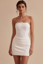 Vestido Mini Chuveiro de Noiva Bodycon Bodycon Branco Sem Alças com renda