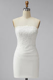 Vestido Mini Chuveiro de Noiva Bodycon Bodycon Branco Sem Alças com renda