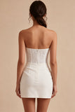 Vestido Mini Chuveiro de Noiva Bodycon Bodycon Branco Sem Alças com renda