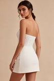 Vestido Mini Chuveiro de Noiva Bodycon Bodycon Branco Sem Alças com renda